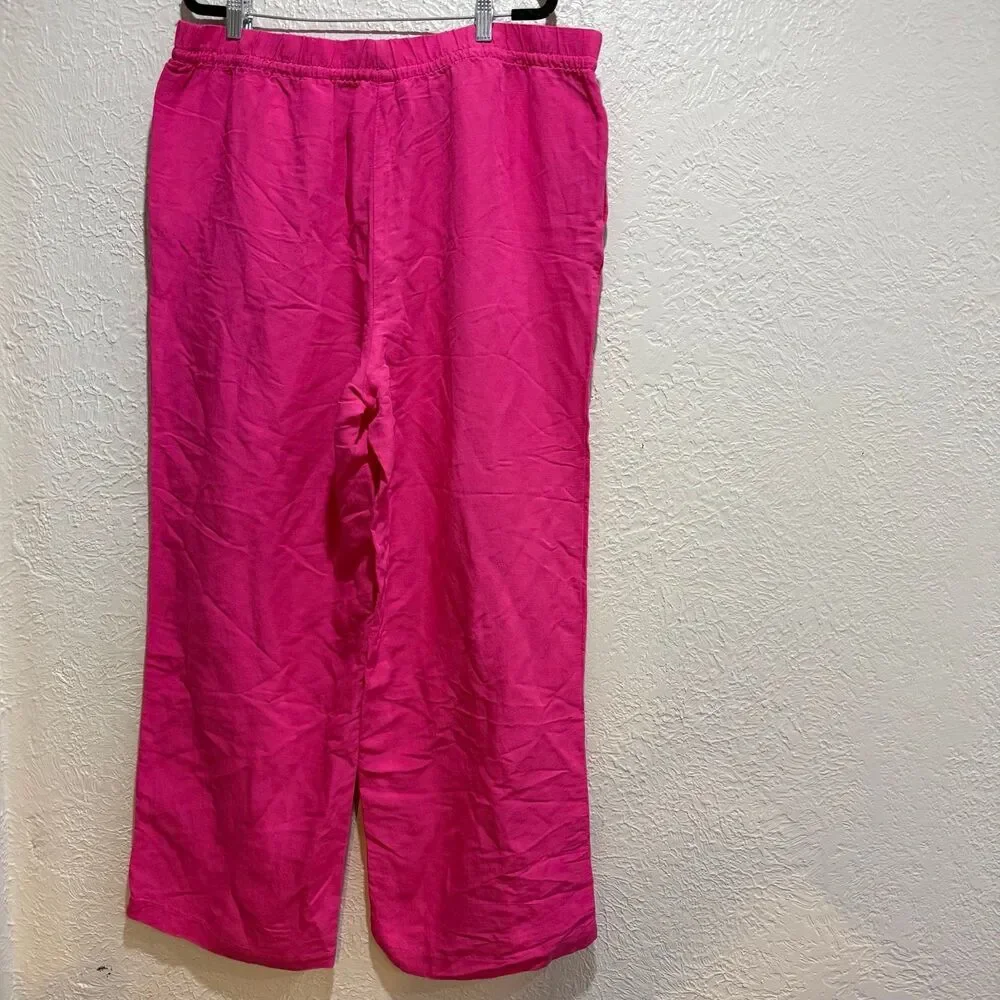 H&M Linen Blend High Waisted Cropped Baggy Pants Hot Pink Women’s Size XL